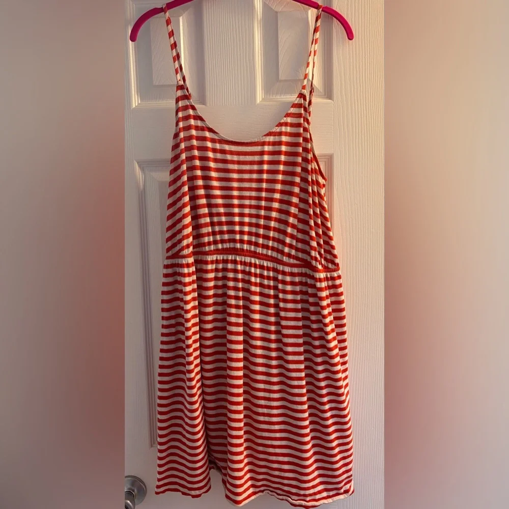 J. Crew Orange and White Striped mini dress adjustable straps XL - Picture 2 of 4